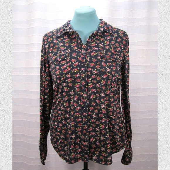 Eden & Olivia Tops - Anthropologie Eden & Olivia Navy Floral Roll Tab Button Down Top - L